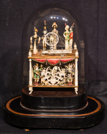 Napoleonic Prisoner of War Bone Spinning Jenny with Nine Figures and Polychrome