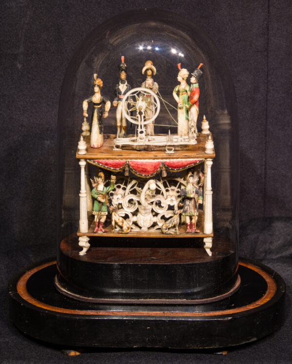 Napoleonic Prisoner of War Bone Spinning Jenny with Nine Figures and Polychrome