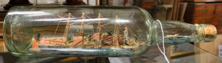 Ship in a Bottle with City Scene and Tug in the Neck