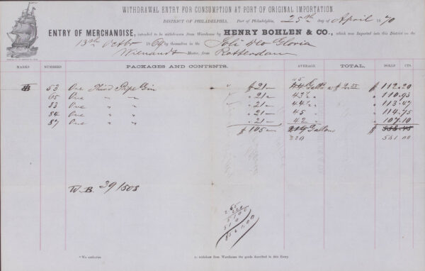 American Ship's Customs Entry Bohlen & Co - Image 4