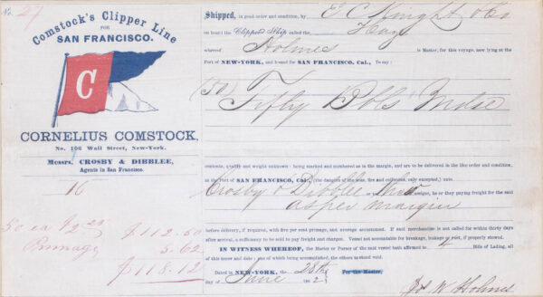 Comstock Clipper Line Bill of Lading Ship HAZE - Image 2