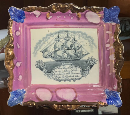 Sunderland Pottery Plaque - Full Rigged Ship with Blessing