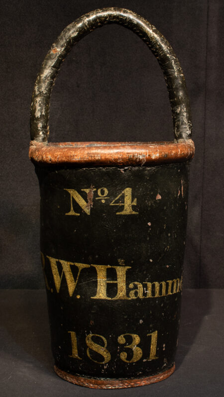 Firemans Leather Bucket Marked No. 4, R.W. Hammett