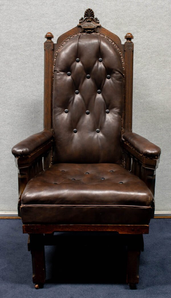 British Oak Captain's Chair with His Carved Steam-Sail Ship - Image 8