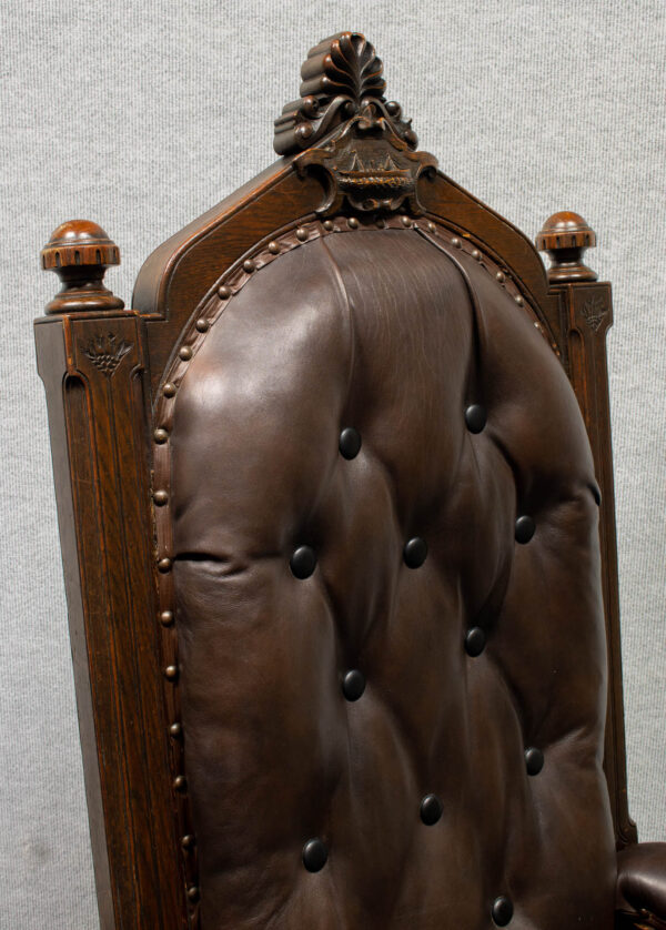 British Oak Captain's Chair with His Carved Steam-Sail Ship - Image 5