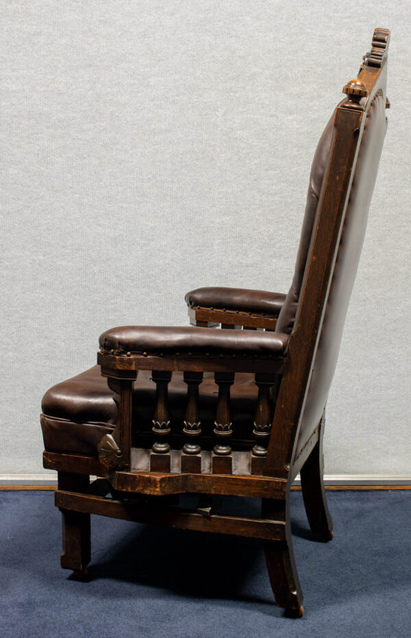 British Oak Captain's Chair with His Carved Steam-Sail Ship - Image 4