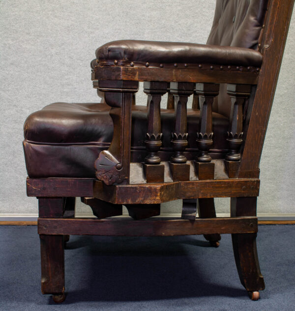 British Oak Captain's Chair with His Carved Steam-Sail Ship - Image 3