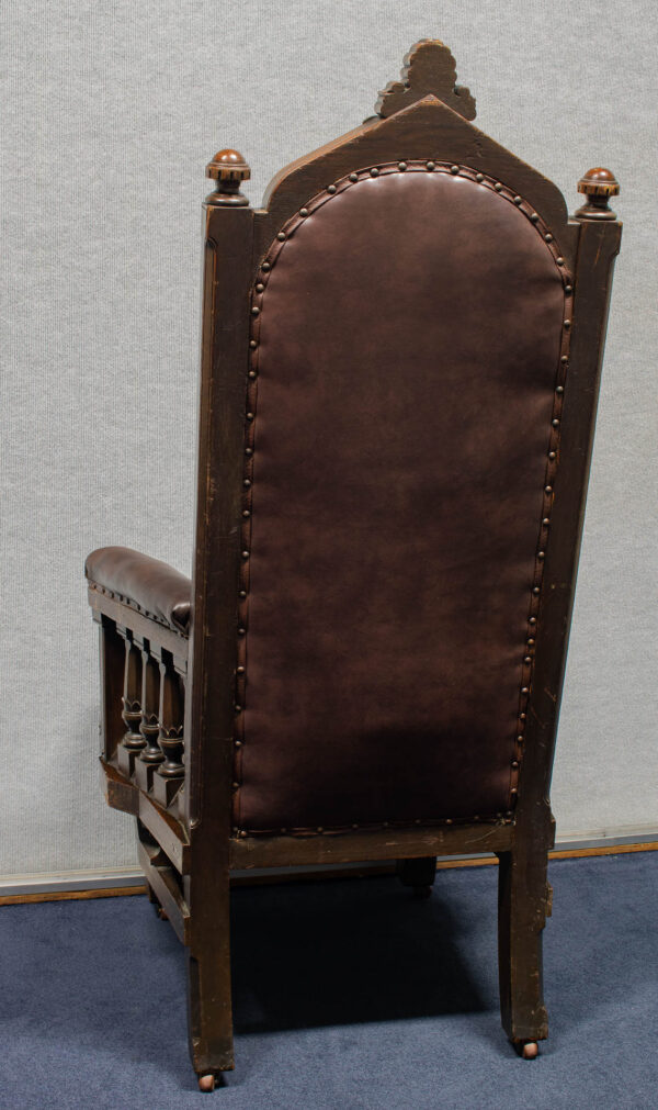 British Oak Captain's Chair with His Carved Steam-Sail Ship - Image 2
