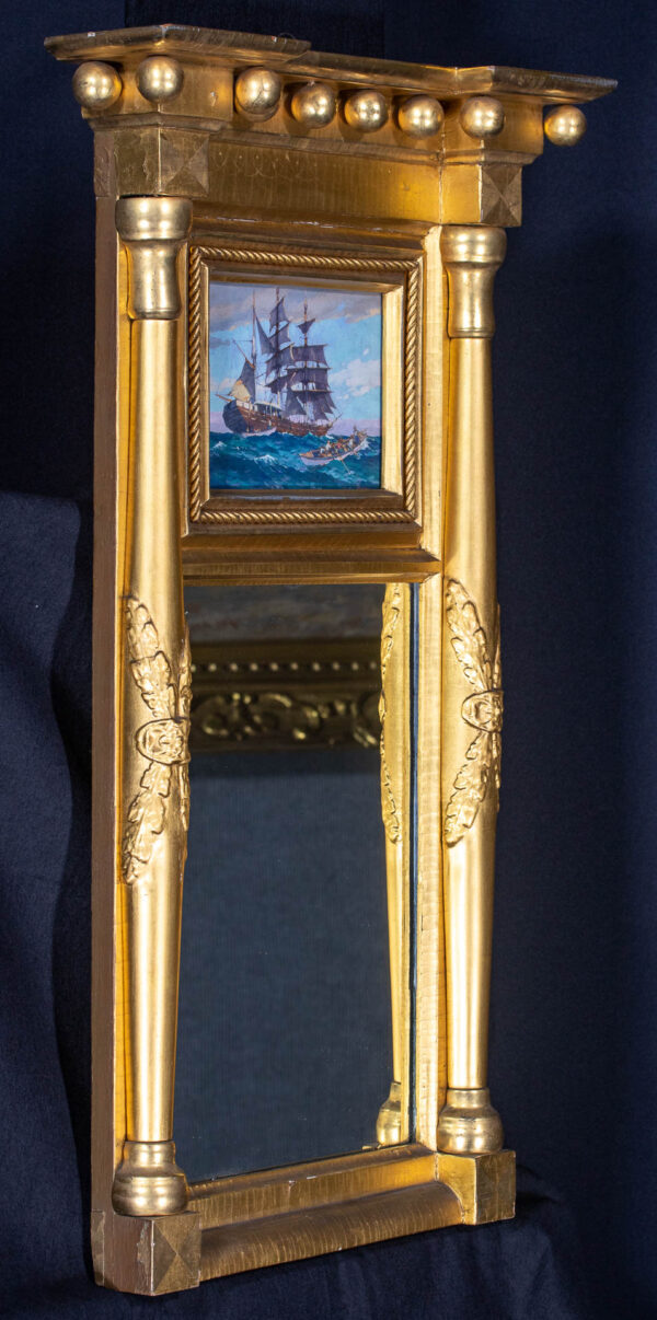 19th c. American Gilded Neoclassical Mirror with inset painting of a Whale Ship - Image 5