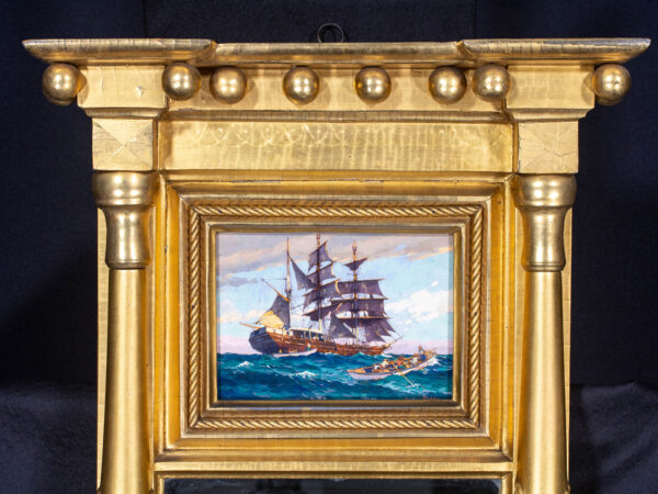 19th c. American Gilded Neoclassical Mirror with inset painting of a Whale Ship - Image 4