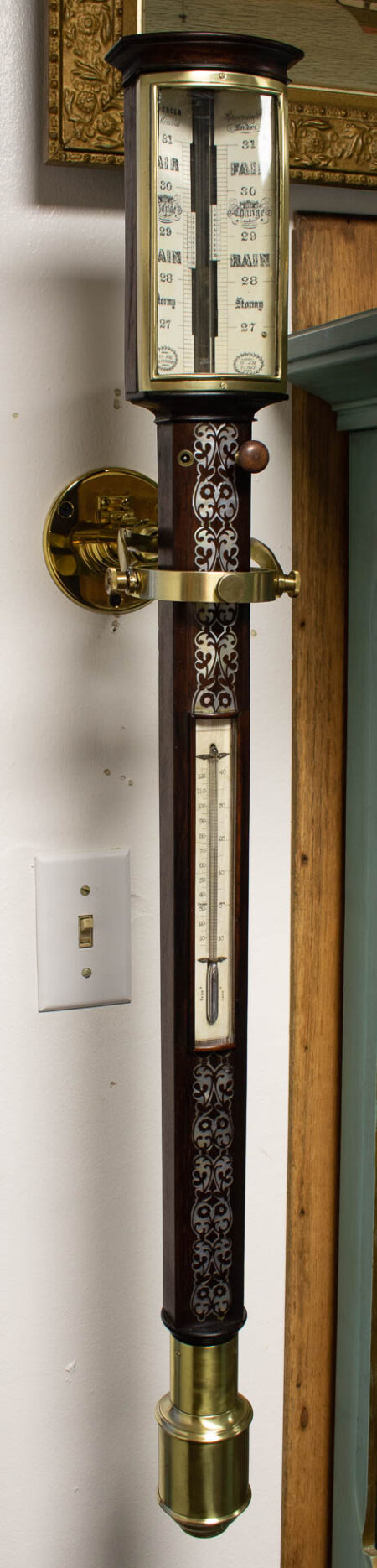 Rosewood and Mother of Pearl Marine Gimballed Barometer by Spencer Browning