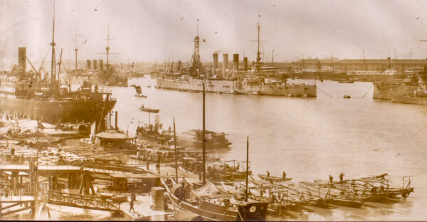 Period 1920s Panoramic Sepia Photo of Shanghai Waterfront - Image 4
