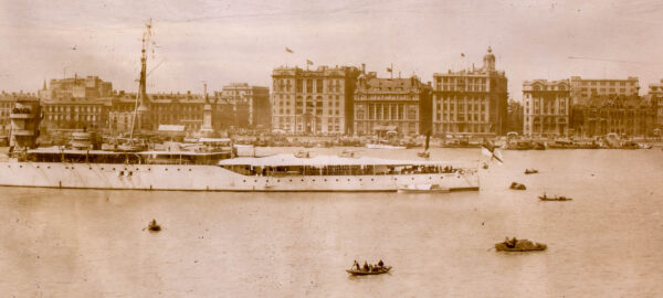 Period 1920s Panoramic Sepia Photo of Shanghai Waterfront - Image 3