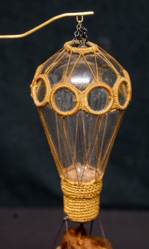 Intricate Macrame Hot Air Balloon Using an Early Lightbulb - Image 3