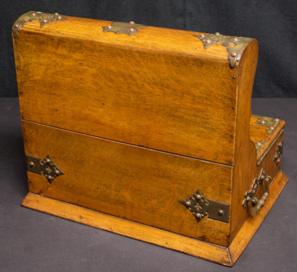 Tantalus Crystal Three Decanter Set in Brass Bound Oak Case - Image 2
