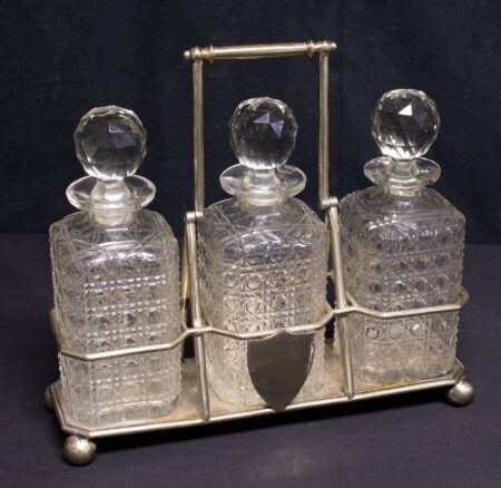 Tantalus Crystal Three Decanter Set in EPNS Caddy