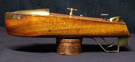 MISS AMERICA Mahogany Spring Wind Toy Boat