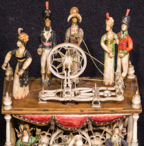 Napoleonic Prisoner of War Bone Spinning Jenny with Nine Figures and Polychrome - Image 5