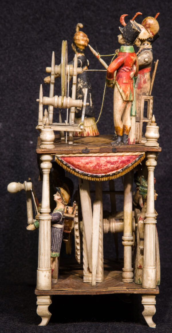 Napoleonic Prisoner of War Bone Spinning Jenny with Nine Figures and Polychrome - Image 6